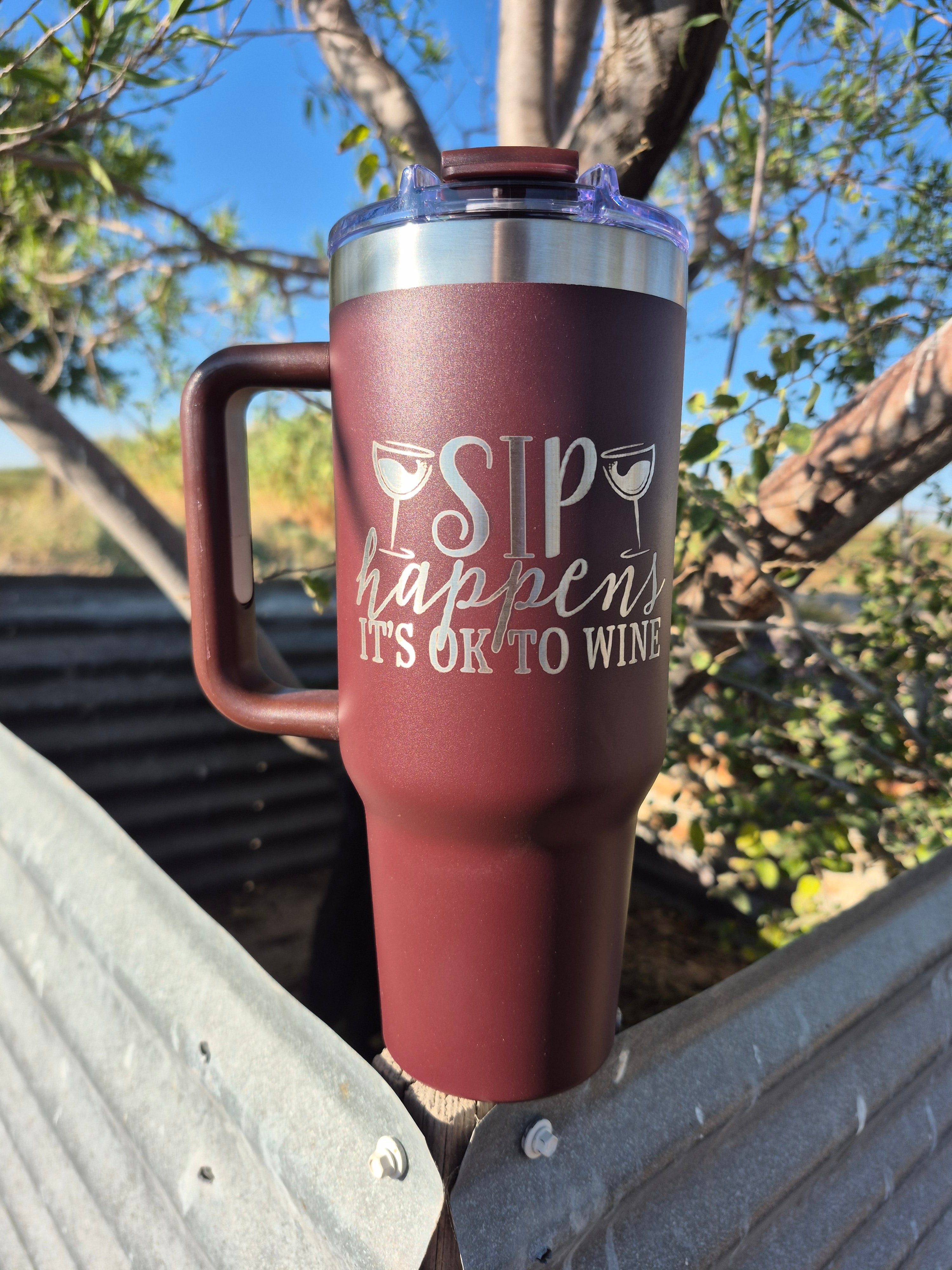 *LIMITED EDITION* “Sip Happens” Tumbler – Wine Color