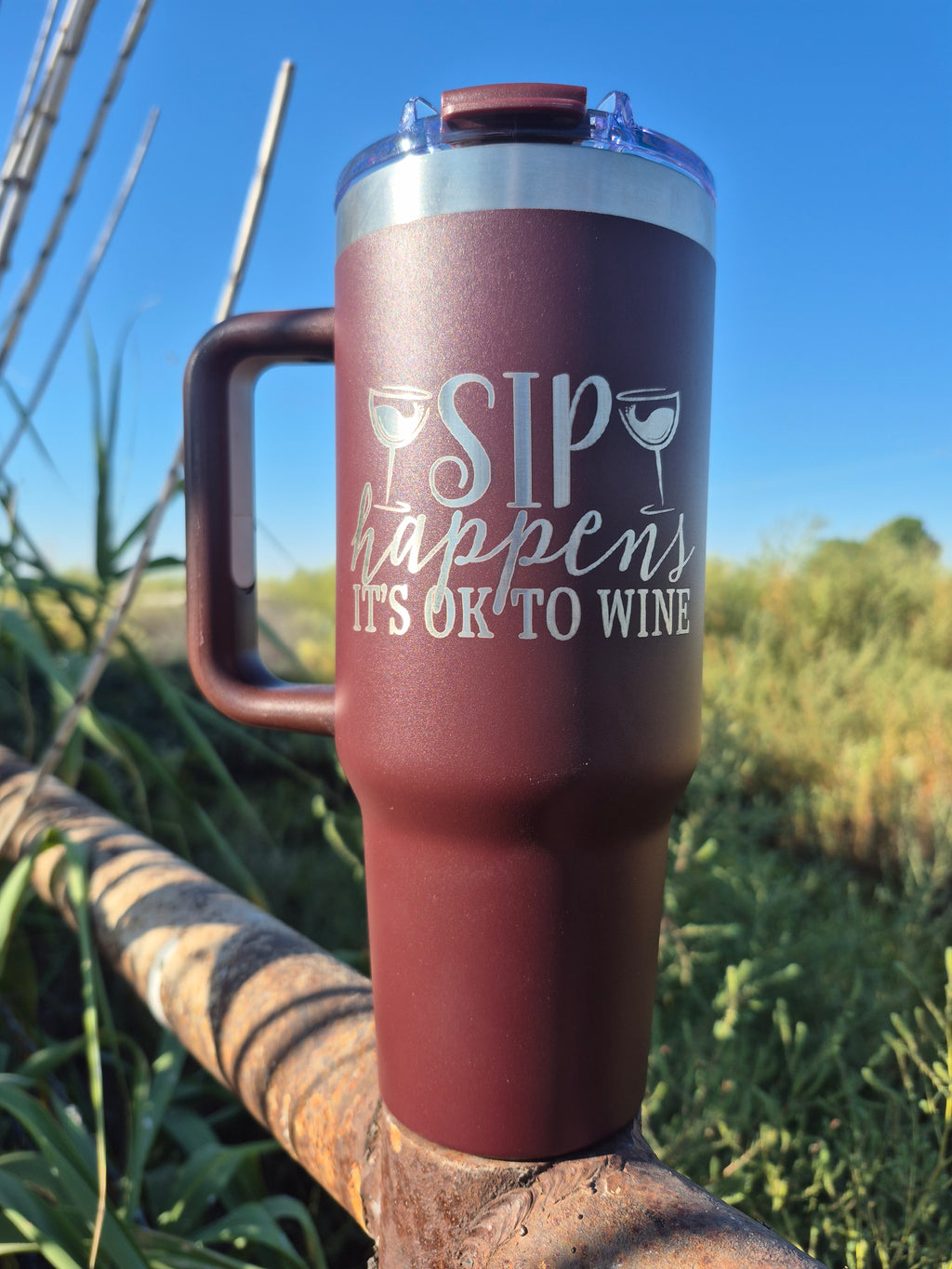 *LIMITED EDITION* “Sip Happens” Tumbler – Wine Color